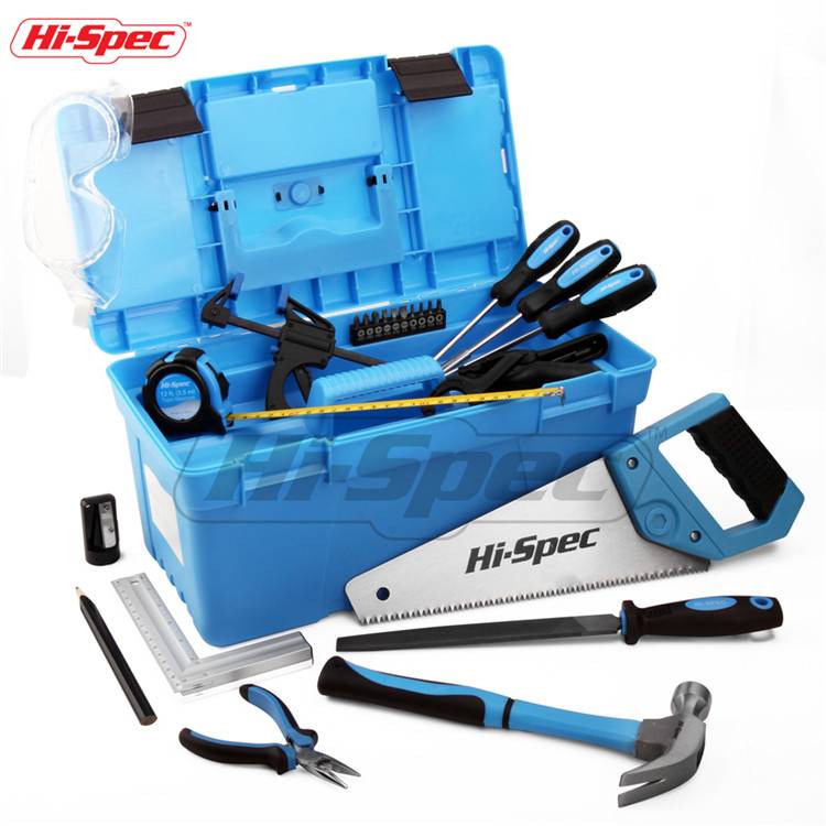 Hispec 28pc Home Diy Metal Kids Real Tool Set Tool Box With Real Hand Tools Accessories Eye Protection